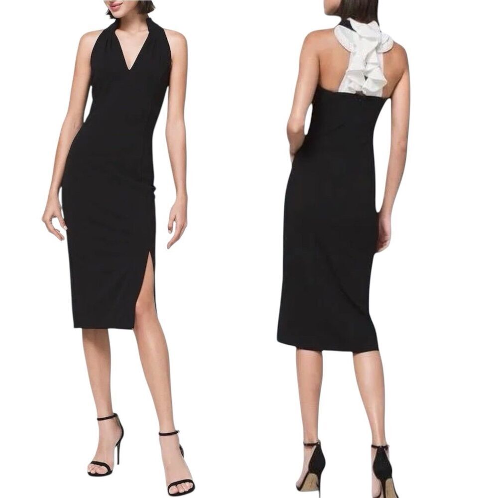 WHBH Market Black White Halter Ruffled Autumn  Wedding Guest Dress 16 New $225